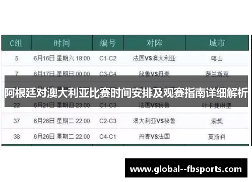 阿根廷对澳大利亚比赛时间安排及观赛指南详细解析