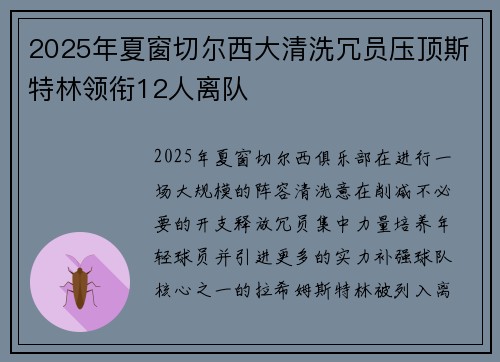 2025年夏窗切尔西大清洗冗员压顶斯特林领衔12人离队